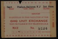 GHQ Unit Exchange Card for Capt. Calhoun W. J. Phelps