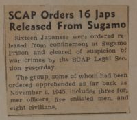 SCAP Orders 16 Japs Released from Sugamo News Article