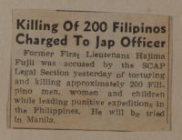 Killing of 200 Filipinos Charged to Jap Officer News Article
