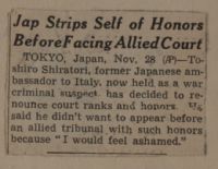 Jap Strips Self of Honors Before Facing Allied Court News Article