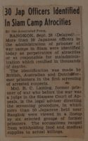 30 Jap Officers Identified in Siam Camp Atrocities News Article
