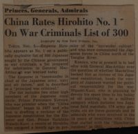 China Rates Hirohito No. 1 on War Criminals List of 300 News Article