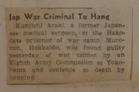 Jap War Criminal to Hang News Article