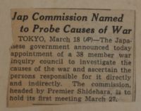 Jap Commission Named to Probe Causes of War News Article