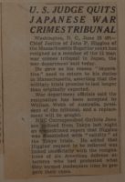 U. S. Judge Quits Japanese War Crimes Tribunal News Article