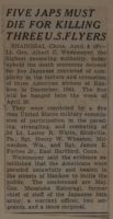 Five Japs Must Die for Killing Three U. S. Flyers News Article