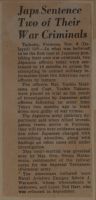 Japs Sentence Two of Their War Criminals News Article