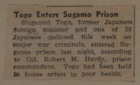 Togo Enters Sugamo Prison News Article