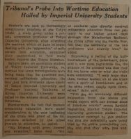 Tribunal's Probe Into Wartime Education Hailed by Imperial University Students News Article