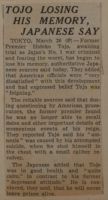 Tojo Losing His Memory, Japanese Says News Article