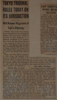 Tokyo Tribunal Rules Today on Its Jurisdiction News Article