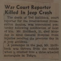 War Court Reporter Killed in Jeep Crash News Article