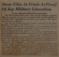 Show Film at Trials as Proof of Jap Military Education News Article