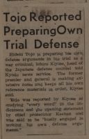 Tojo Reported Preparing Own Trial Defense News Article