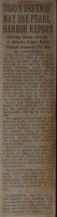 Tojo's Defense May Use Pearl Harbor Report