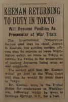 Keenan Returning to Duty in Tokyo News Article