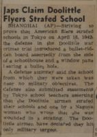 Japs Claim Doolittle Flyers Strafed School News Article