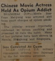 Chinese Move Actress Held as Opium Addict News Article