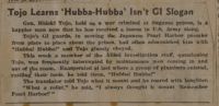 Tojo Learns 'Hubba-Hubba' Isn't GI Slogan News Article