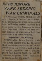 Reds Ignore Yank Seeking War Criminals News Article