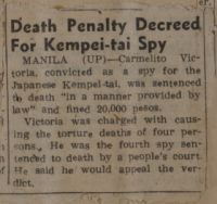 Death Penalty Decreed For Kempei-tai Spy News Article