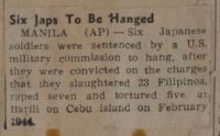 Six Japs To Be Hanged News Article