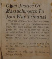 Chief Justice of Massachusetts to Join War Tribunal News Article