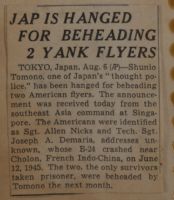 Jap is Hanged for Beheading 2 Yank Flyers News Article