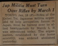 Jap Militia Must Turn Over Rifles by March 1 News Article