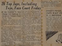 26 Top Japs, Including Tojo, Face Court Friday News Article
