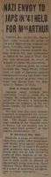Nazi Envoy to Japs in '41 Held for MacArthur News Article