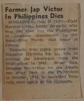 Former Jap Victor in Philippines Dies News Article