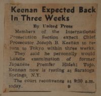 Keenan Expected Back in Three Weeks News Article