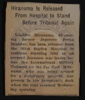 Hiranuma is Released from Hospital to Stand Before Tribunal Again News Article