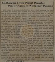 Ex-Shanghai Scribe Powell Describes Days of Agony in 'Kempeitai' Dungeon News Article
