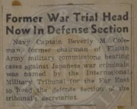 Former War Trial Head Now in Defense Section News Article