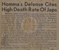 Homma's Defense Cites High Death Rate of Japs News Article