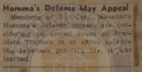Homma's Defense May Appeal News Article