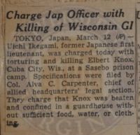 Charge Jap Officer with Killing of Wisconsin GI News Article