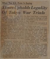 Times Upholds Legality of Tokyo War Trials News Article