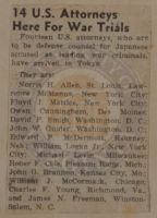 14 U. S. Attorneys Here for War Trials News Article