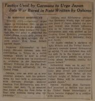 Tactics Used by Germans to Urge Japan Into War Bared in Note Written by Oshima News Article