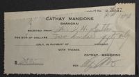 Receipt from Cathay Mansions, Shanghai
