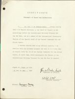 Certificate - Statement of Source and Authenticity, General Order No. 20